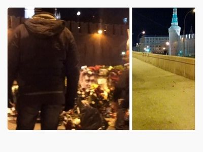 Разгром народного мемориала Бориса Немцова, утро 28.3.15. Фото: twitter.com/tvrain